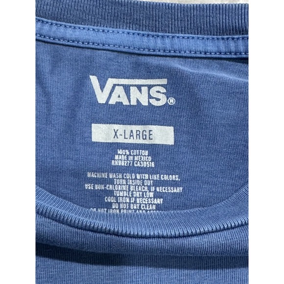 Vans T-Shirt Men's Size XL Blue Pink Writing Off The Wall Short Sleeve Crew EUC - Picture 3 of 7